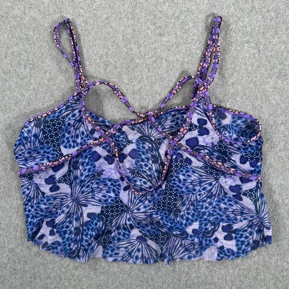 Maaji Sheer Cami Swim Top Women's Large Purple Floral Strappy Crossover - Picture 1 of 6